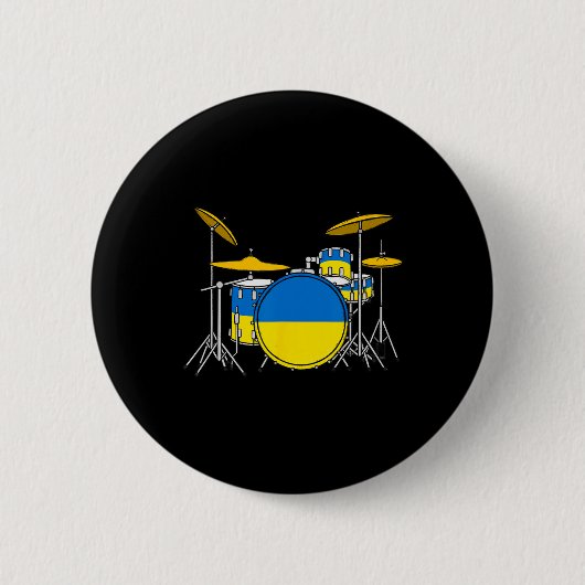 Drum Kit Ukrainian Flag Ukraine Drummer Musician  缶バッジ (正面)