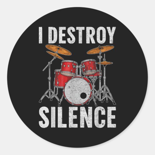 Drum Percussionist Drummers I Destroy Silence Drum ラウンドシール (正面)