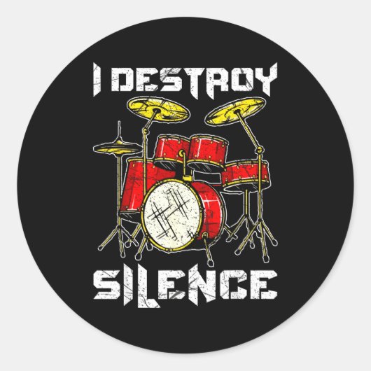 Drum Percussionist Drummers I Destroy Silence Drum ラウンドシール (正面)