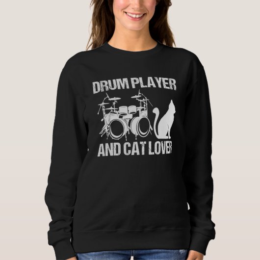 Drum Player And Cat Drumming Musician Drums Instru スウェットシャツ (正面)