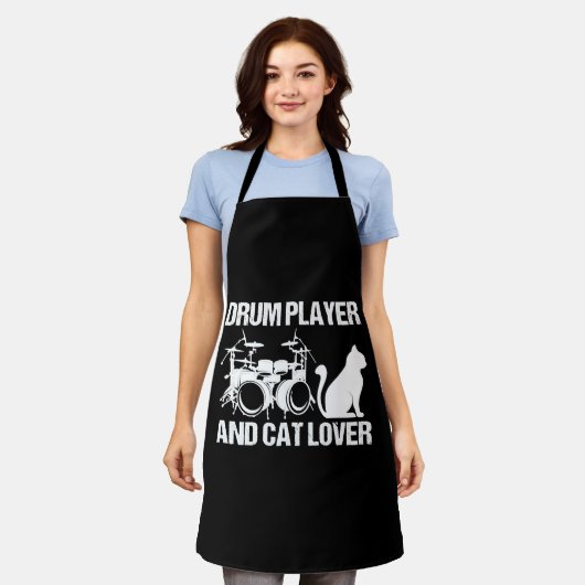 Drum Player And Cat Lover Drumming Musician Drums エプロン (着用した状態)