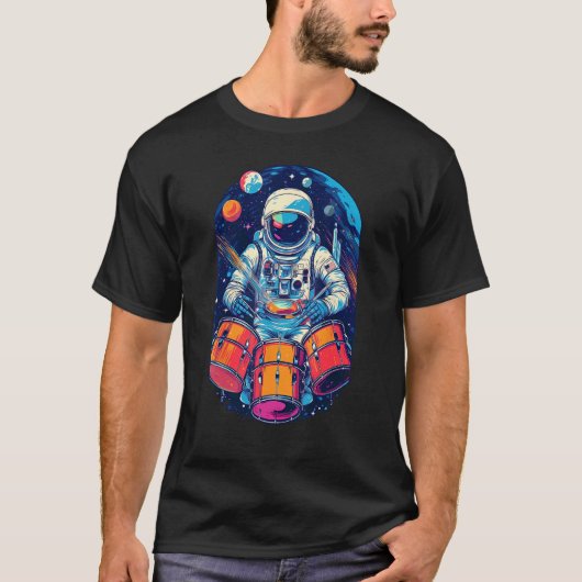 Drum Playing Astronaut Astronaut Drummer Boy Space Tシャツ (正面)