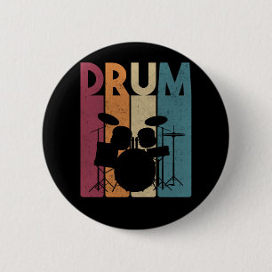 Drum Set Vintage Rock Music Retro Drummer 缶バッジ