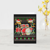 Drum Ugly Christmas Sweater Musical Drum Player Dr カード (黄色い花)
