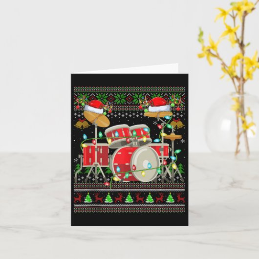Drum Ugly Christmas Sweater Musical Drum Player Dr カード (黄色い花)