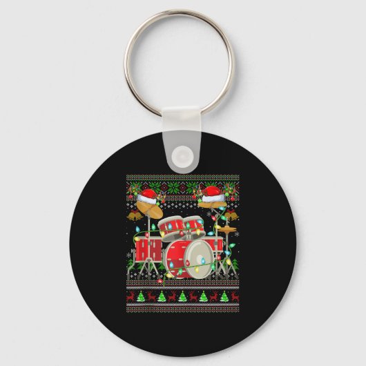 Drum Ugly Christmas Sweater Musical Drum Player Dr キーホルダー (正面)