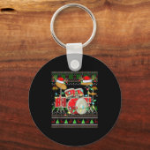 Drum Ugly Christmas Sweater Musical Drum Player Dr キーホルダー (正面)