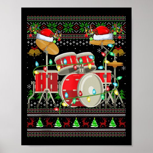Drum Ugly Christmas Sweater Musical Drum Player Dr ポスター (正面)