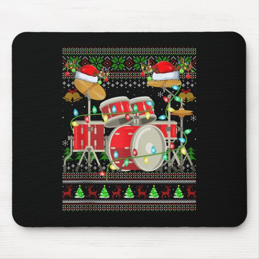 Drum Ugly Christmas Sweater Musical Drum Player Dr マウスパッド (正面)