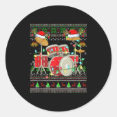 Drum Ugly Christmas Sweater Musical Drum Player Dr ラウンドシール (正面)