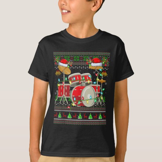 Drum Ugly Christmas Sweater Musical Drum Player Dr Tシャツ (正面)