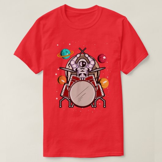 Drummer Astronaut Outer Space Spaceman Drums Tシャツ (デザイン正面)