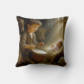 Drummer Boy Playing His Drum For Baby Jesus クッション (裏面)
