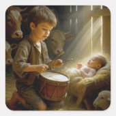 Drummer Boy Playing His Drum For Baby Jesus スクエアシール (正面)