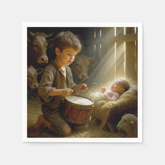 Drummer Boy Playing His Drum For Baby Jesus スタンダードカクテルナプキン (正面)