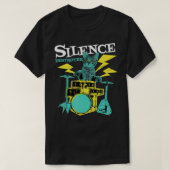 Drummer Cat Silence Destroyer Funny Drums Drumming Tシャツ (デザイン正面)