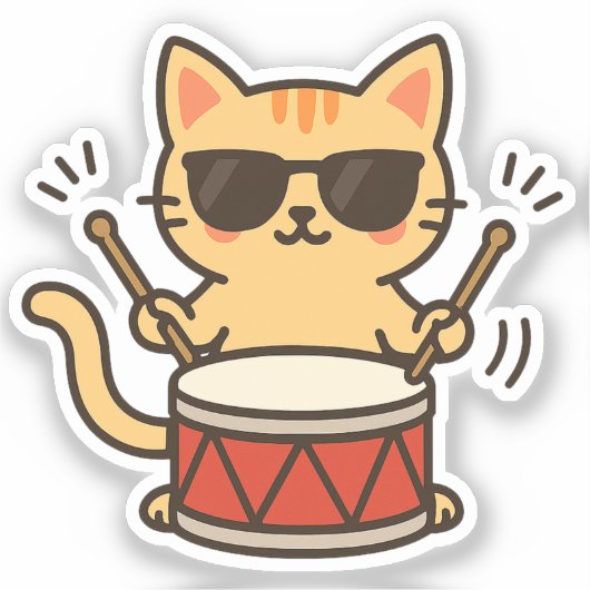 Drummer Cat With Shades シール (正面)