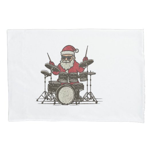 Drummer Christmas Funny Vintage Santa Playing Drum 枕カバー (正面)