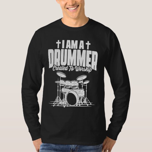Drummer Created to Worship Christian Faith Tシャツ (正面)