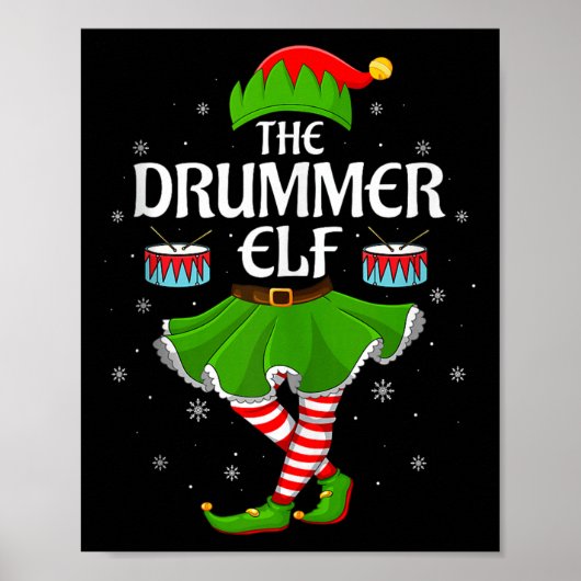 Drummer Elf Christmas Family Girls Women Elf Squad ポスター (正面)