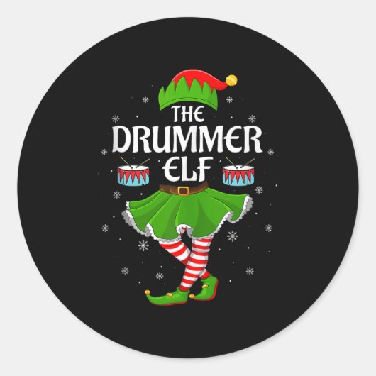 Drummer Elf Christmas Family Girls Women Elf Squad ラウンドシール (正面)