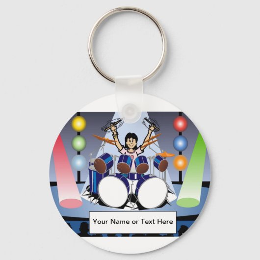 Drummer - Female Cartoon by PrintedPerfection.com キーホルダー (正面)