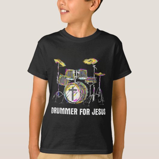 Drummer For Jesus - Christian Bandミュージシャンワーシ Tシャツ (正面)