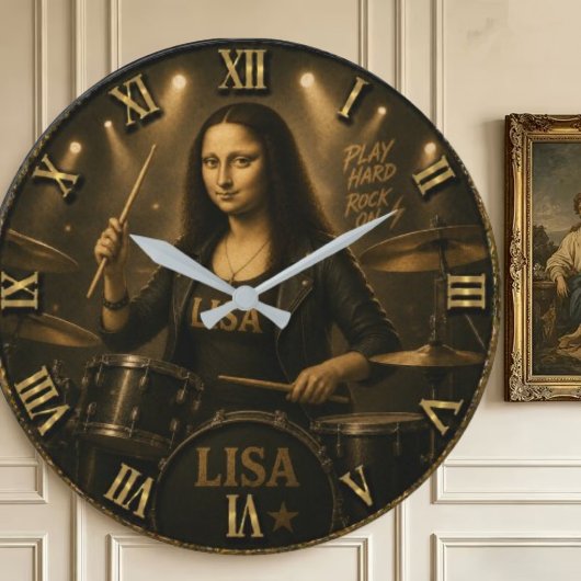 Drummer Funny Mona Lisa Rock Music Drum Set Gift ラージ壁時計