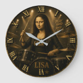 Drummer Funny Mona Lisa Rock Music Drum Set Gift ラージ壁時計 (正面)