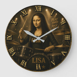 Drummer Funny Mona Lisa Rock Music Drum Set Gift ラージ壁時計