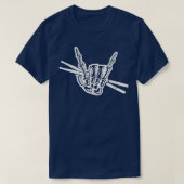 Drummer Halloween Skeleton Hand Rock & Roll Drums  Tシャツ (デザイン正面)