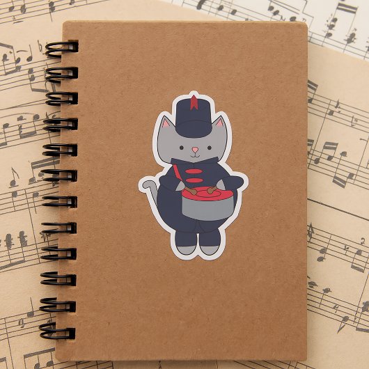 Drummer Marching Band Cat Navy Blue and Red シール