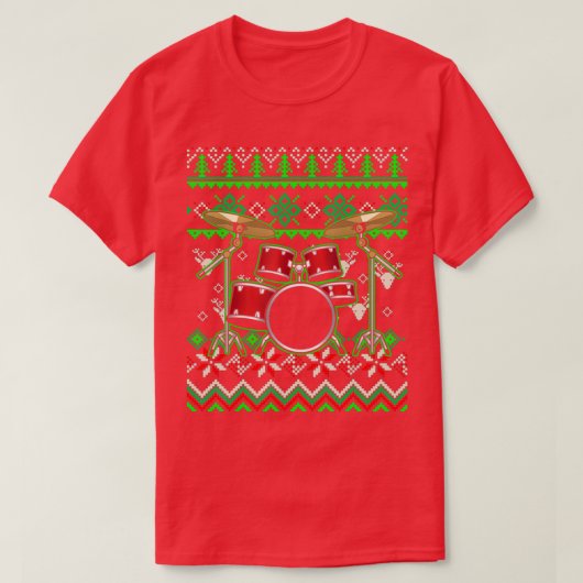 Drummer Musical Instrument Ugly Christmas  Tシャツ (デザイン正面)