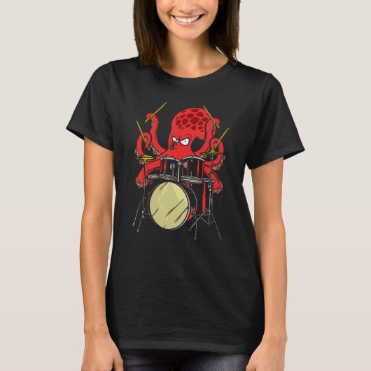 Drummer Octopus Drumstick Playing Drum Sea Animal  Tシャツ (正面)