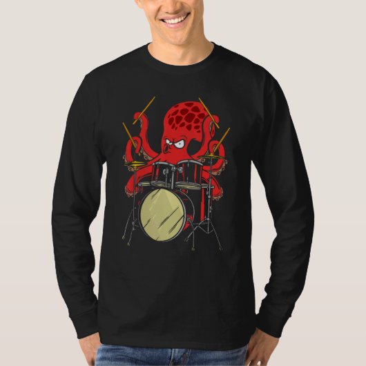 Drummer Octopus Drumstick Playing Drum Sea Animal  Tシャツ (正面)