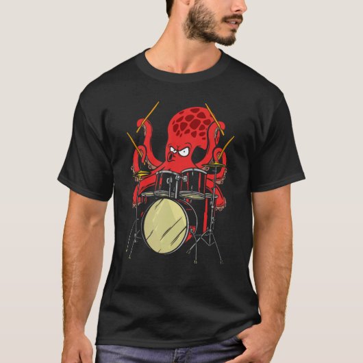 Drummer Octopus Drumstick Playing Drum Sea Animal  Tシャツ (正面)