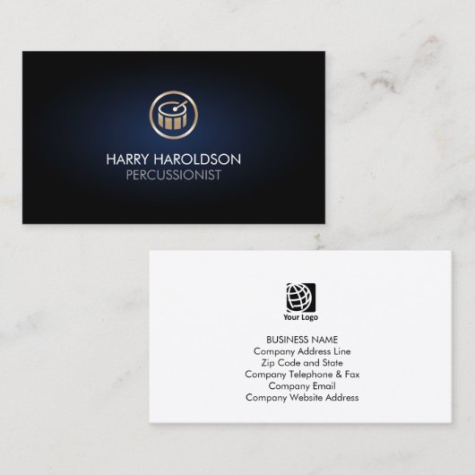 Drummer Percussionist Faux Gold Drum Icon 名刺 (正面/裏面)