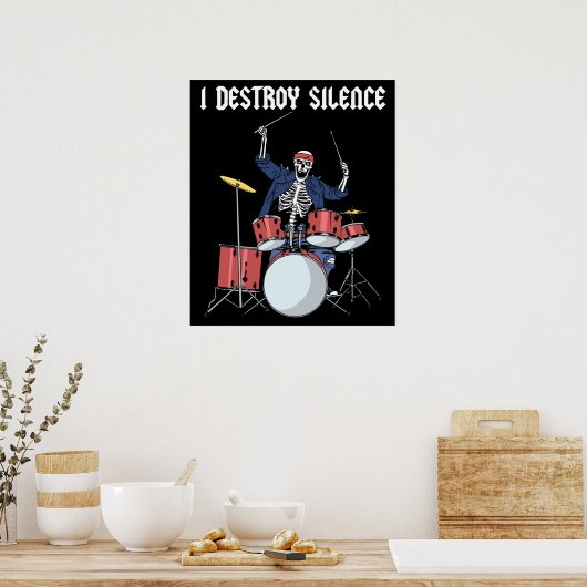 Drummer Rock Music Band Drums I Destroy Silence ポスター (キッチン)