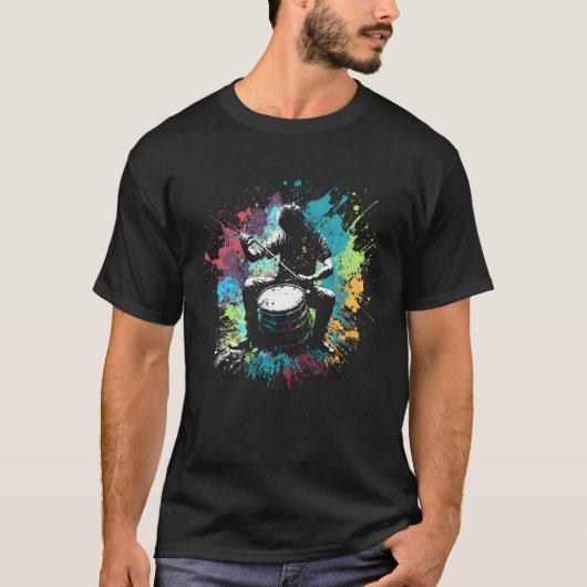 Drummer Splash Drummer Percussion Colorful Drummer Tシャツ (正面)