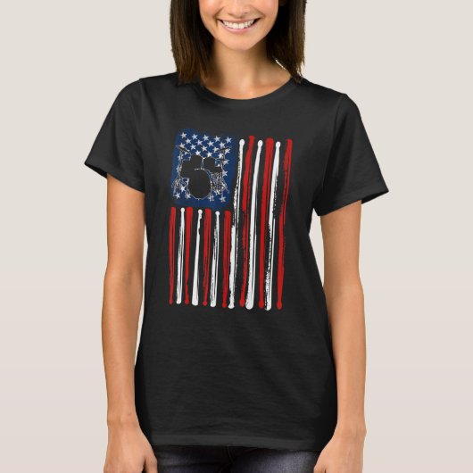 Drumming Drummer American USA Flag 4th Of July Men Tシャツ (正面)