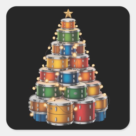Drumms Xmas Christmas Tree Drummer  スクエアシール (正面)