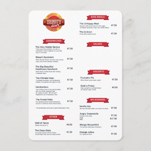 「Drumpf's Diner」メニュー メニュー (正面)