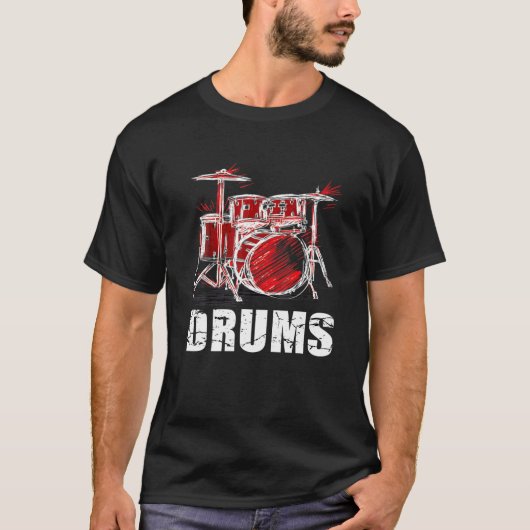 Drums Drummer Band Drumset Rock Tシャツ (正面)