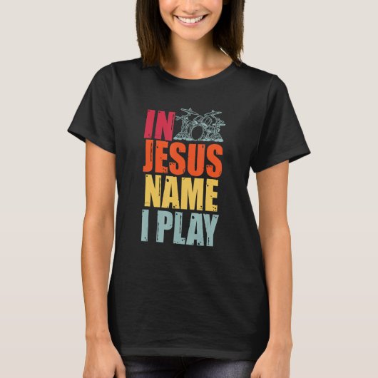 Drums Drummer Drumming Percussion Jesus Christian  Tシャツ (正面)