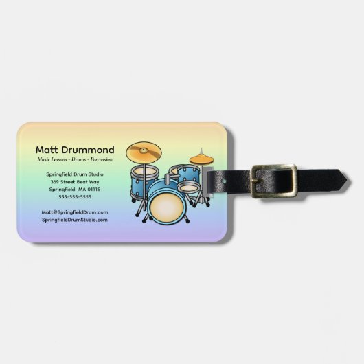 Drums Personalized Custom Bag Tag | Drum Set ラゲッジタグ (正面横)