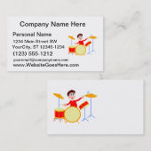 drumsetの鋭い端を遊んでいる漫画の男の子 名刺 (正面/裏面)