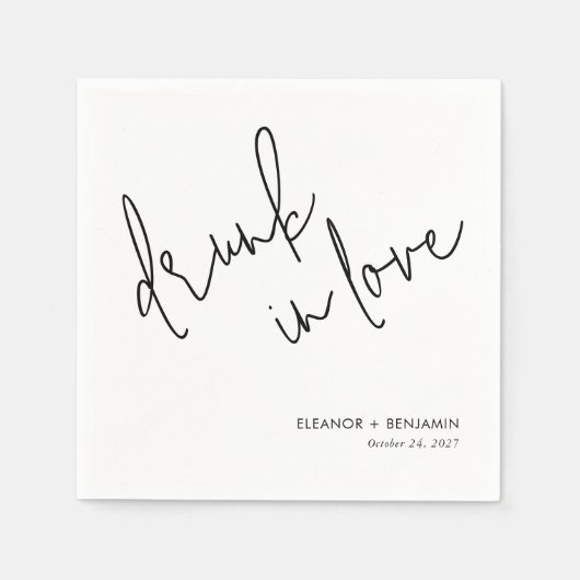 Drunk in Love Wedding Napkins Minimalist スタンダードカクテルナプキン (正面)