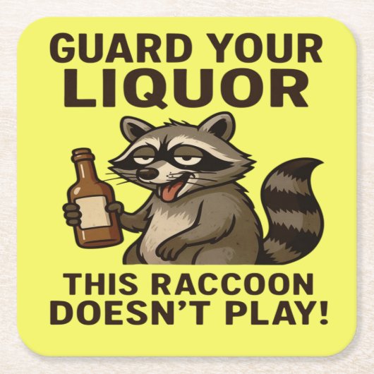 Drunk Raccoon スクエアペーパーコースター (正面)