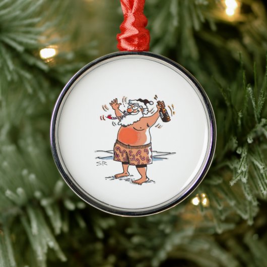 Drunk Santa round premium ornament メタルオーナメント (ツリー)