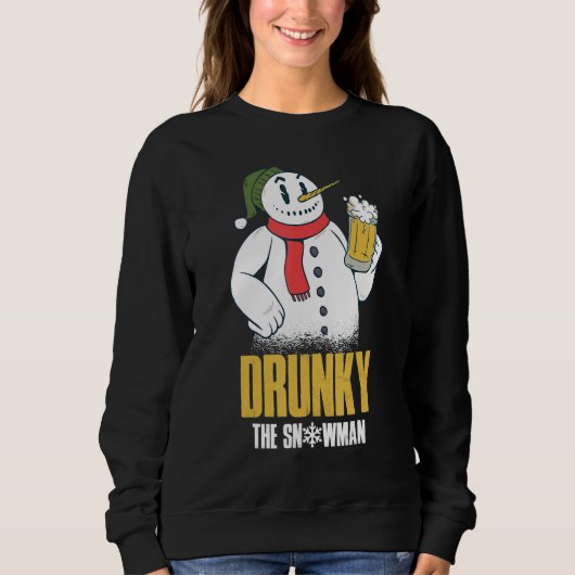 Drunky The Snowman Merry Drunk I'm Christmas  Xmas スウェットシャツ (正面)